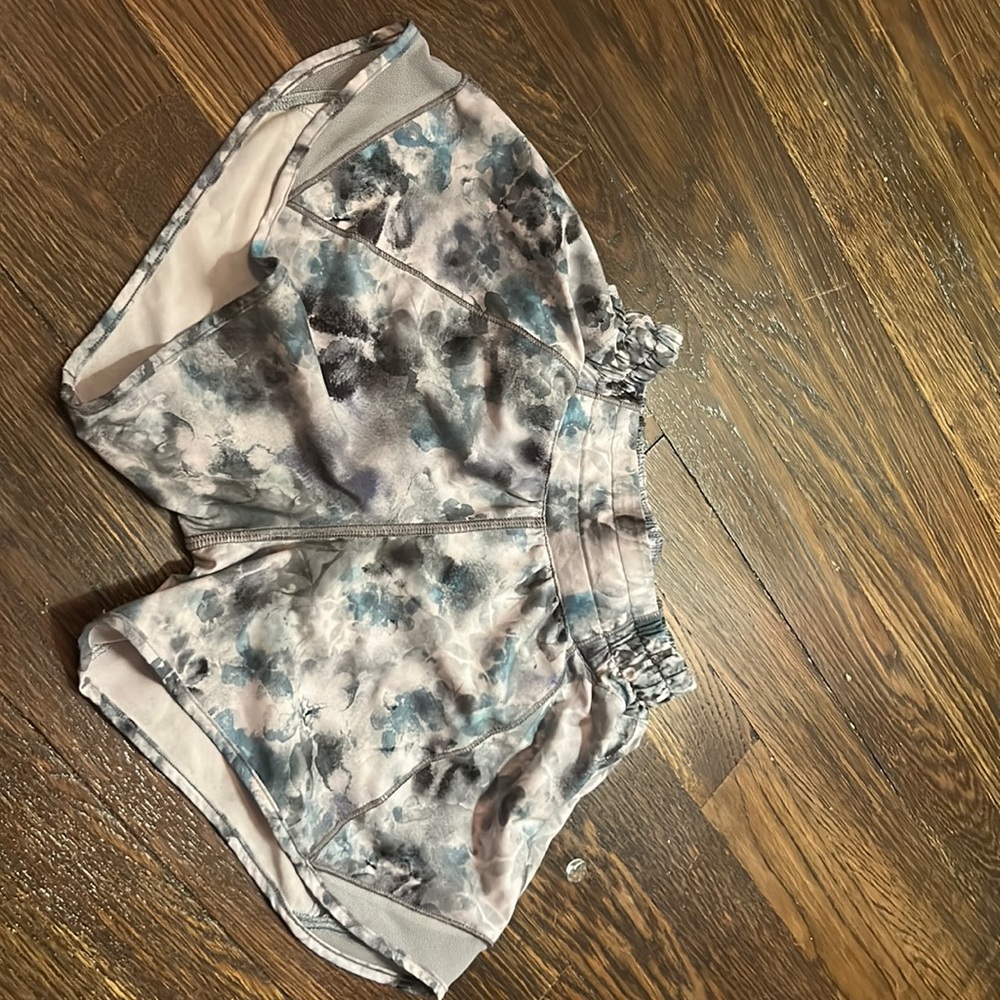 Blue white and black lululemon hottie hot shorts inseam 4, size 0 nice quality.